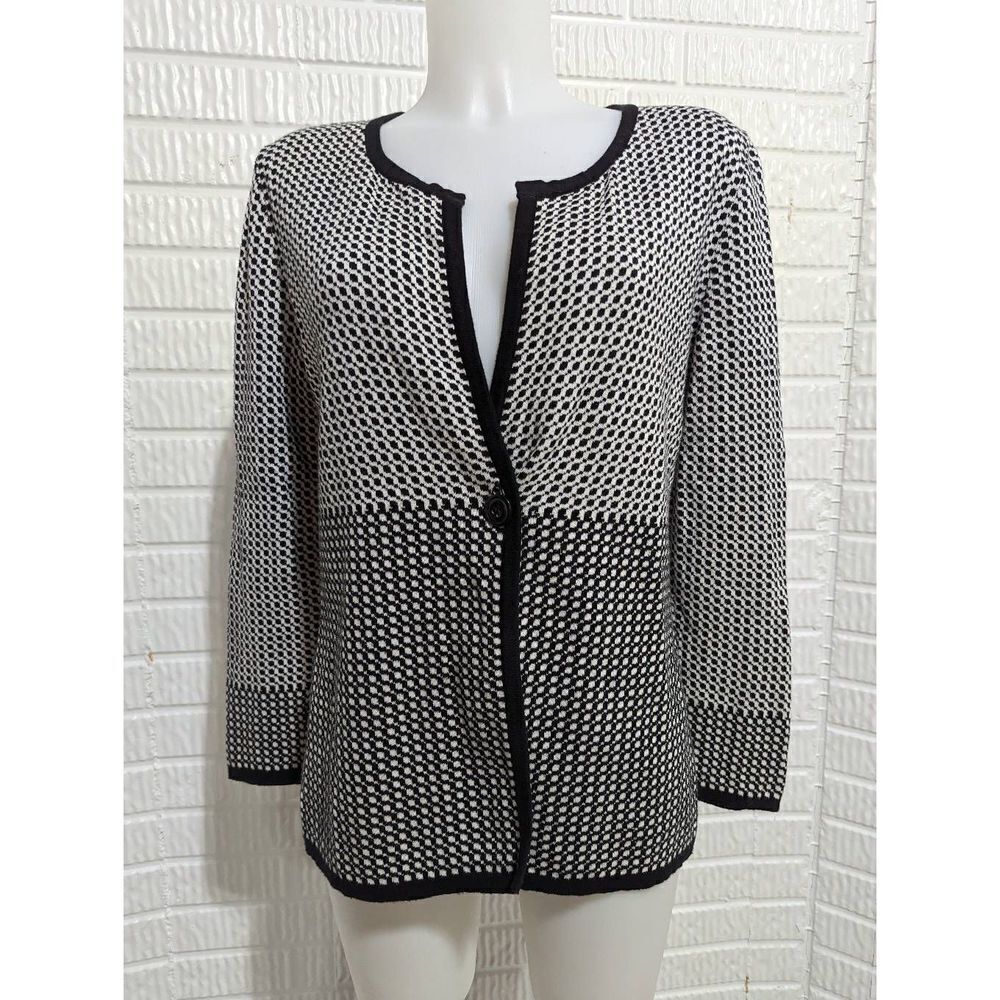 Pendleton Women's Black White Pattern Cotton Soft Knit Cardigan Sweater SP